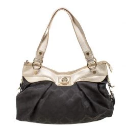 Versace Black/Gold Fabric And Leather Medusa Head Logo Satchel For Women