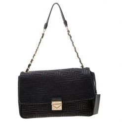 Versace Couture Quilted Black Leather Shoulder Bag For Women