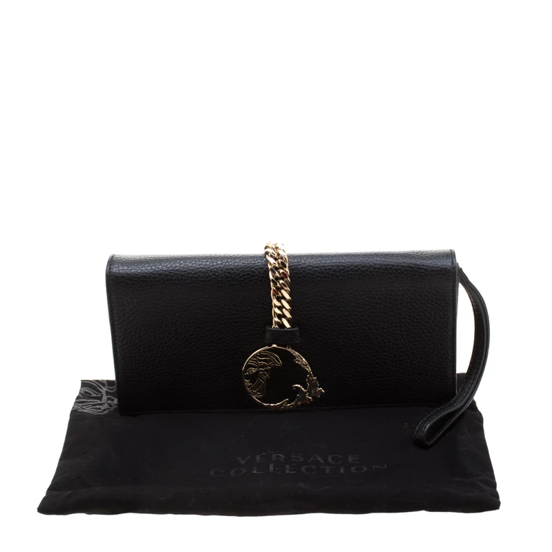 Versace Collection Black Pebbled Leather Clutch For Women - Image 9