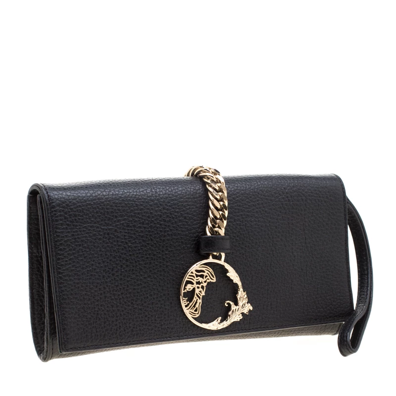 Versace Collection Black Pebbled Leather Clutch For Women - Image 3