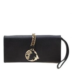 Versace Collection Black Pebbled Leather Clutch For Women
