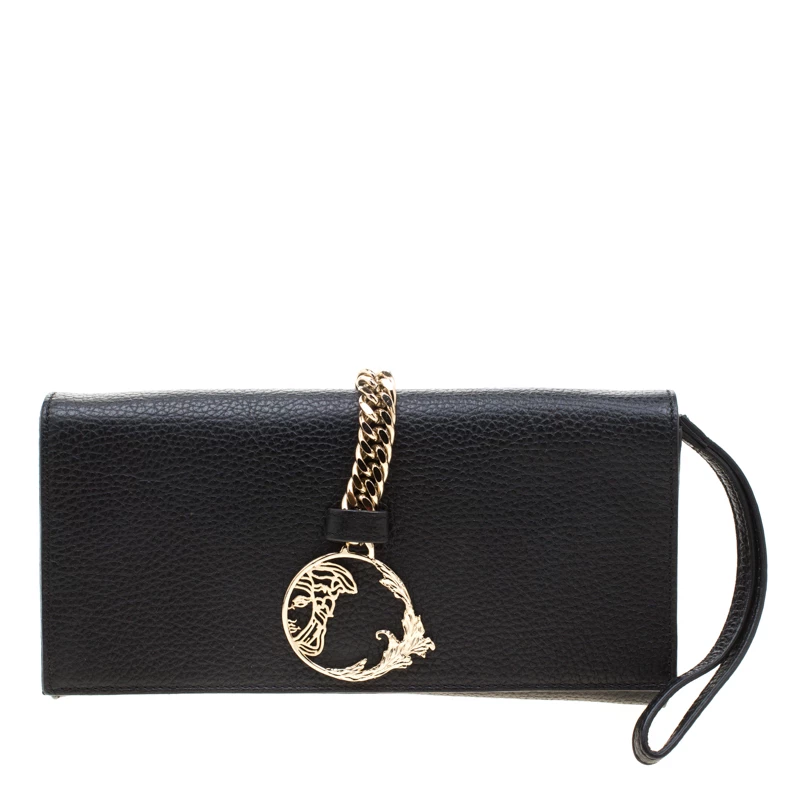 Versace Collection Black Pebbled Leather Clutch For Women