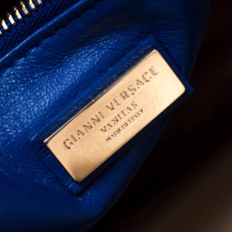 Versace Blue Suede Vanitas Crossbody Bag For Women - Image 9