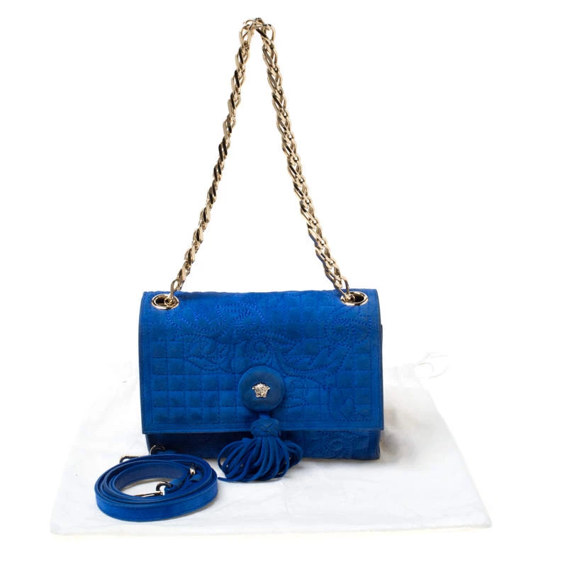 Versace Blue Suede Vanitas Crossbody Bag For Women - Image 10
