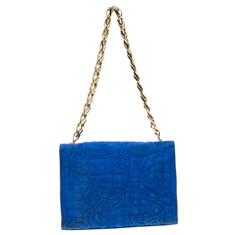 Versace Blue Suede Vanitas Crossbody Bag For Women - Image 4