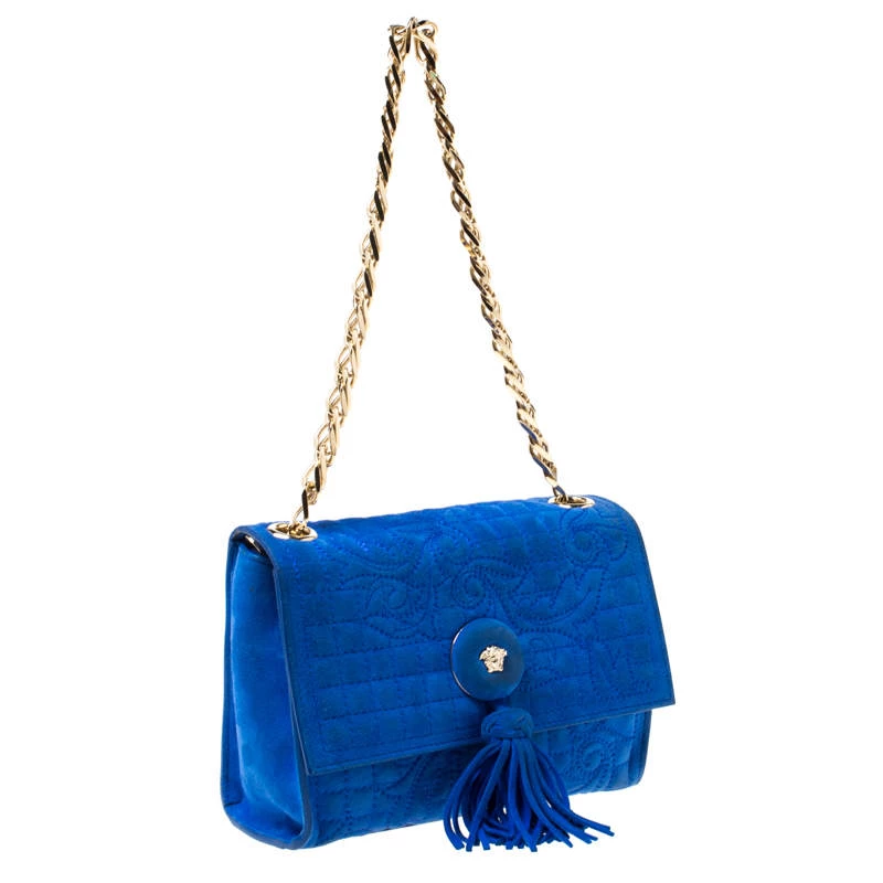 Versace Blue Suede Vanitas Crossbody Bag For Women - Image 3