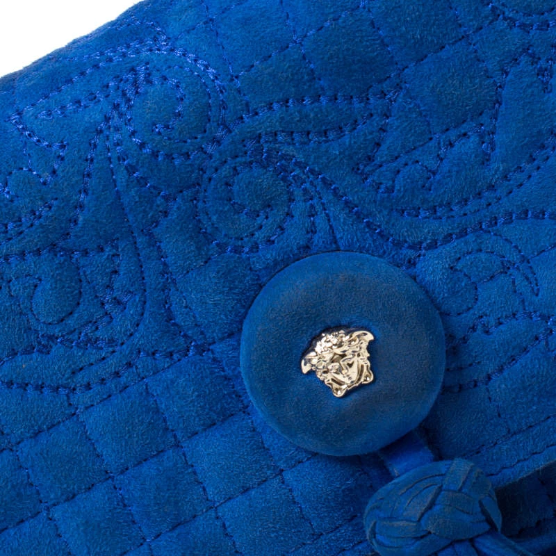 Versace Blue Suede Vanitas Crossbody Bag For Women - Image 5