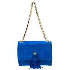 Versace Blue Suede Vanitas Crossbody Bag For Women