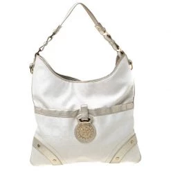 Versace White/Silver Signature Fabric And Leather Hobo For Women