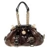 Versace Brown/Black Croc Embossed Patent Leather Madonna Boston Bag For Women