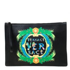 Versace Black Leather Miami Clutch For Women