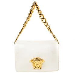 Versace White Leather Palazzo Sultan Shoulder Bag For Women