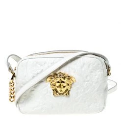 Versace White Leather Palazzo Medussa Crossbody Bag For Women