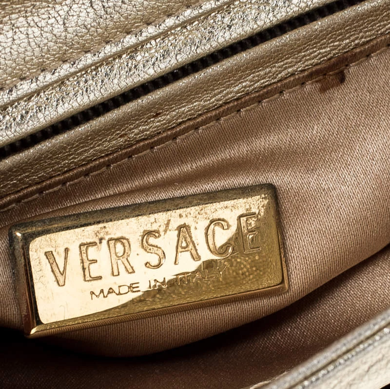 Versace Gold Metallic Leather Buckle Flap Shoulder Bag For Women - Image 8