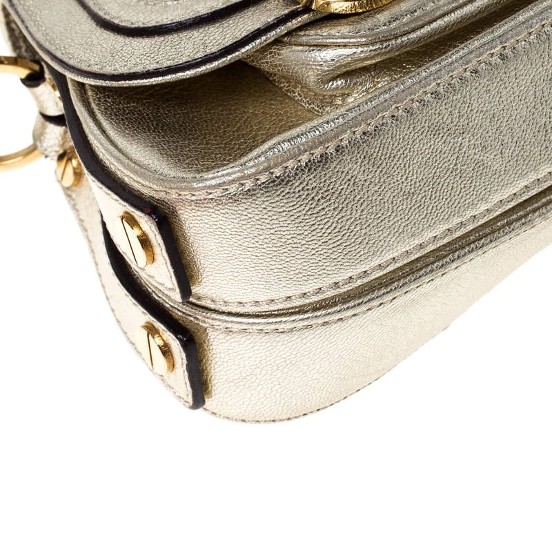 Versace Gold Metallic Leather Buckle Flap Shoulder Bag For Women - Image 10