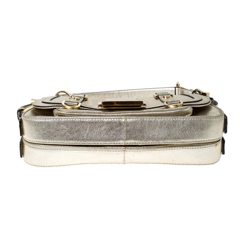 Versace Gold Metallic Leather Buckle Flap Shoulder Bag For Women - Image 6