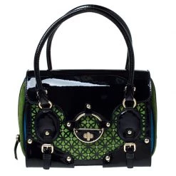 Versace Multicolor Suede And Patent Leather Lazer Cut Satchel For Women