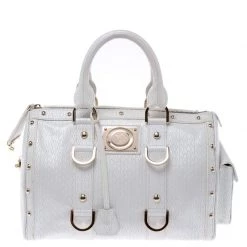 Versace White Leather Studded Satchel For Women