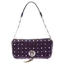 Versace Purple Leather Studded Tassel Vanitas Medea Shoulder Bag For Women
