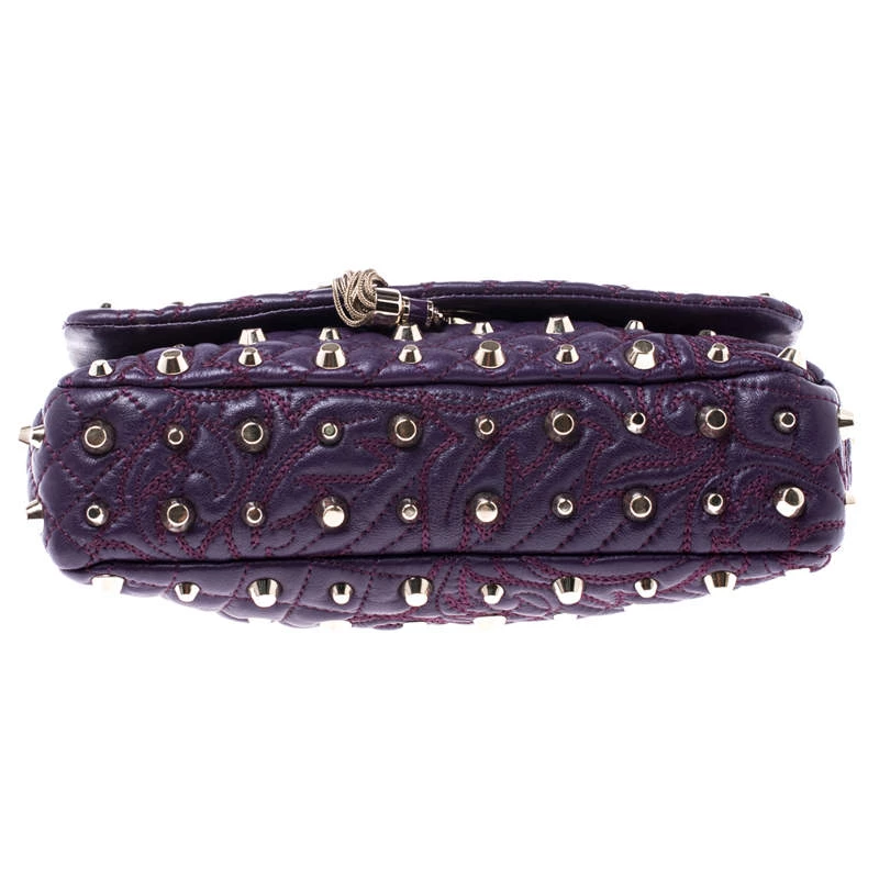 Versace Purple Leather Studded Tassel Vanitas Medea Shoulder Bag For Women - Image 5