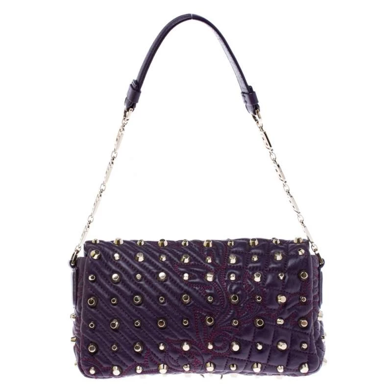 Versace Purple Leather Studded Tassel Vanitas Medea Shoulder Bag For Women - Image 4