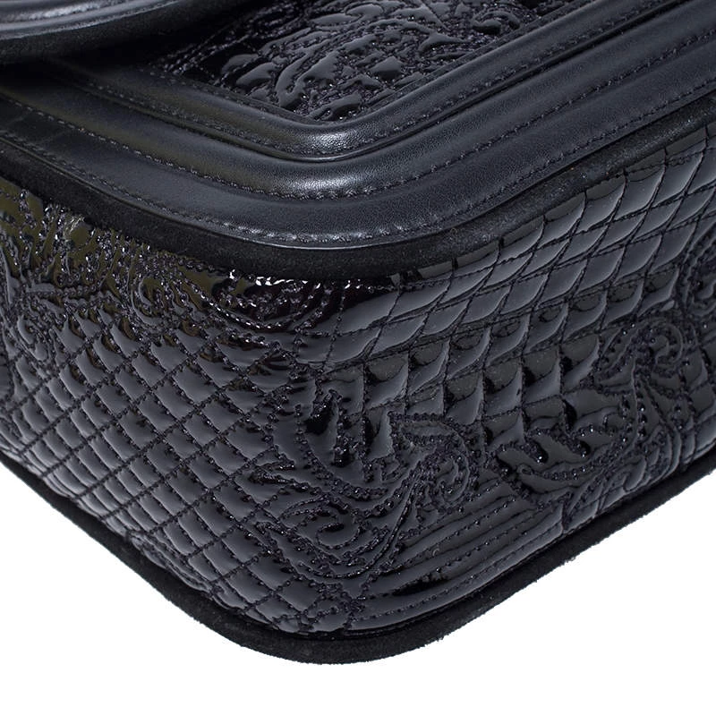 Versace Black Leather And Patent Leather Chain Flap Shoulder Bag For Women - Image 10