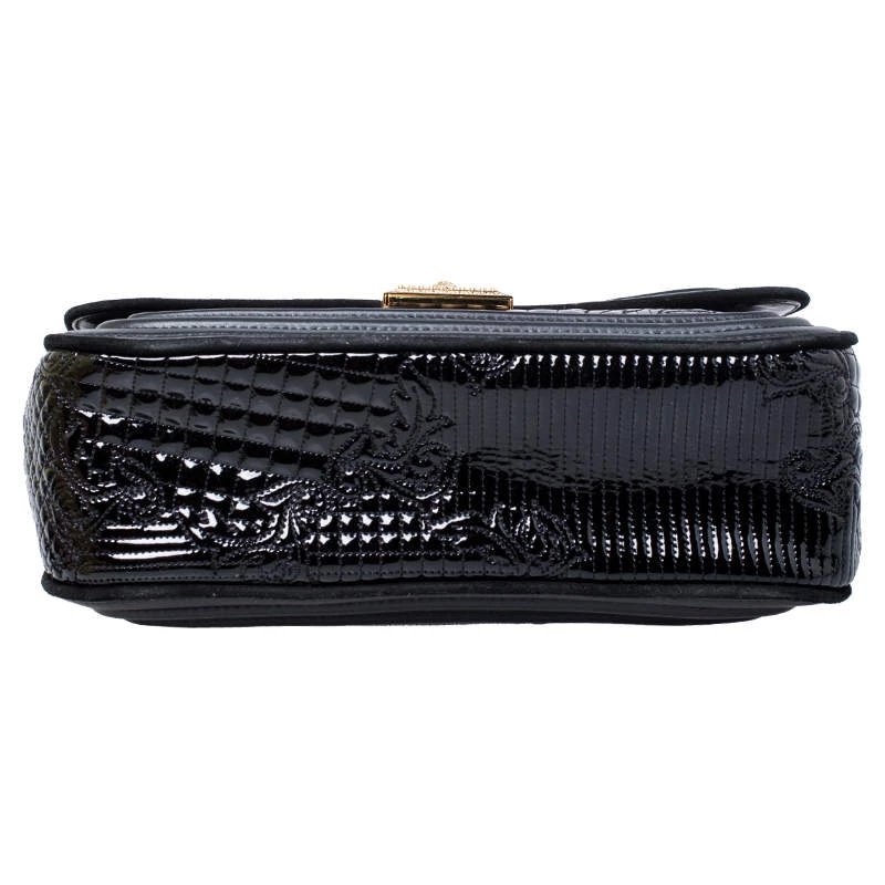 Versace Black Leather And Patent Leather Chain Flap Shoulder Bag For Women - Image 6
