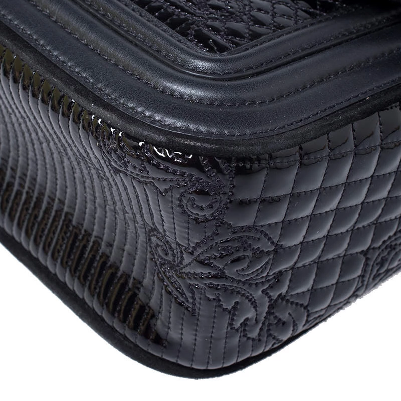 Versace Black Leather And Patent Leather Chain Flap Shoulder Bag For Women - Image 11