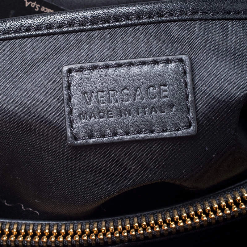 Versace Black Leather And Patent Leather Chain Flap Shoulder Bag For Women - Image 8