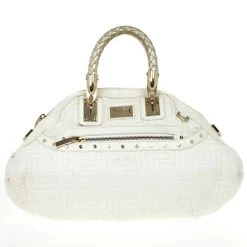 Versace White Leather Domed Satchel For Women