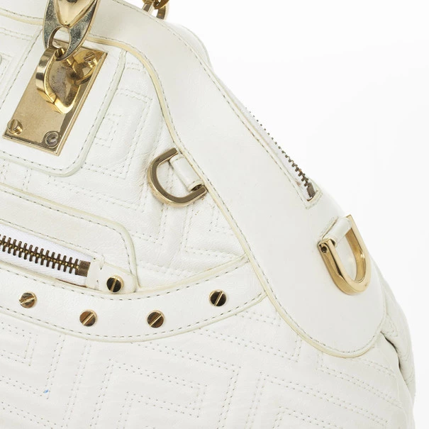 Versace White Leather Domed Satchel For Women - Image 14