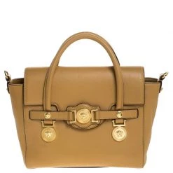 Versace Brown Leather Medusa Medallion Tote For Women