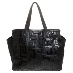 Versace Black Leather Shopper Tote For Women