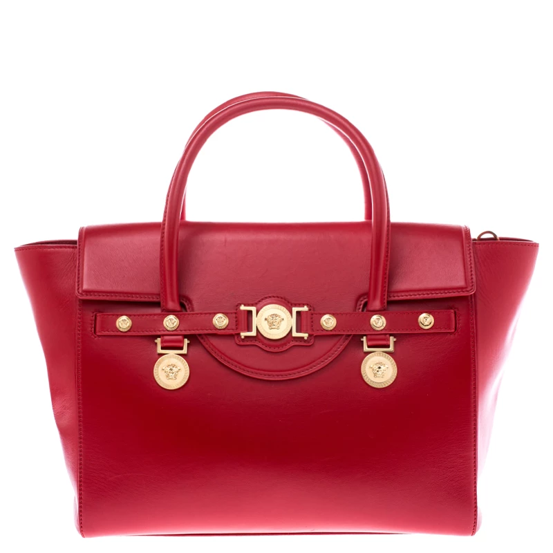 Versace Red Leather Medusa Medallion Tote For Women
