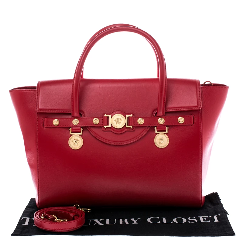 Versace Red Leather Medusa Medallion Tote For Women - Image 9