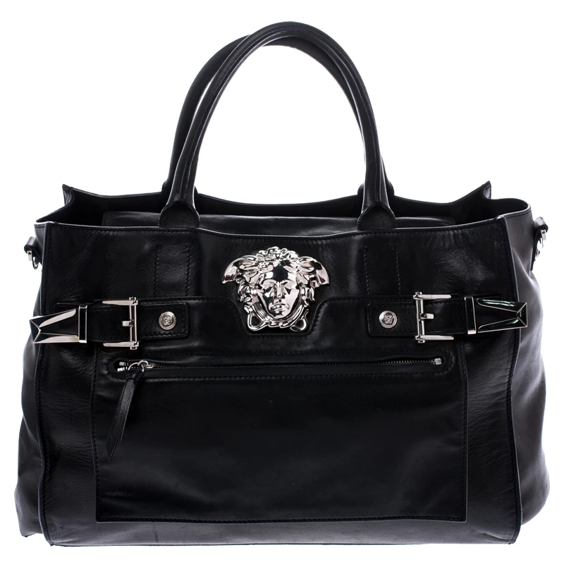 Versace Black Leather Medusa Tote For Women