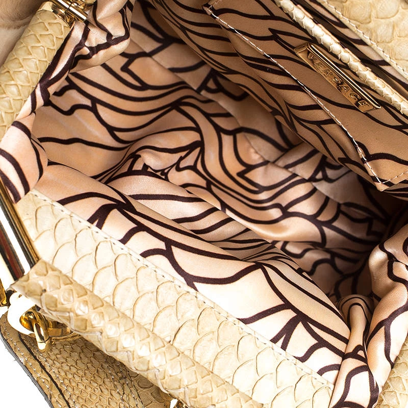 Versace Beige Rabbit Fur And Python Satchel For Women - Image 7