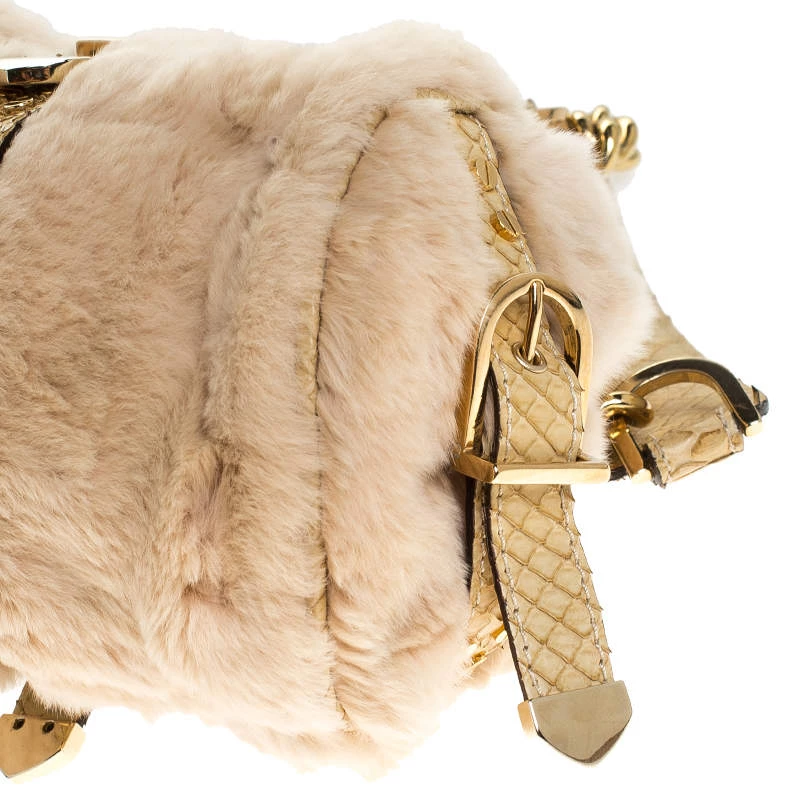 Versace Beige Rabbit Fur And Python Satchel For Women - Image 11