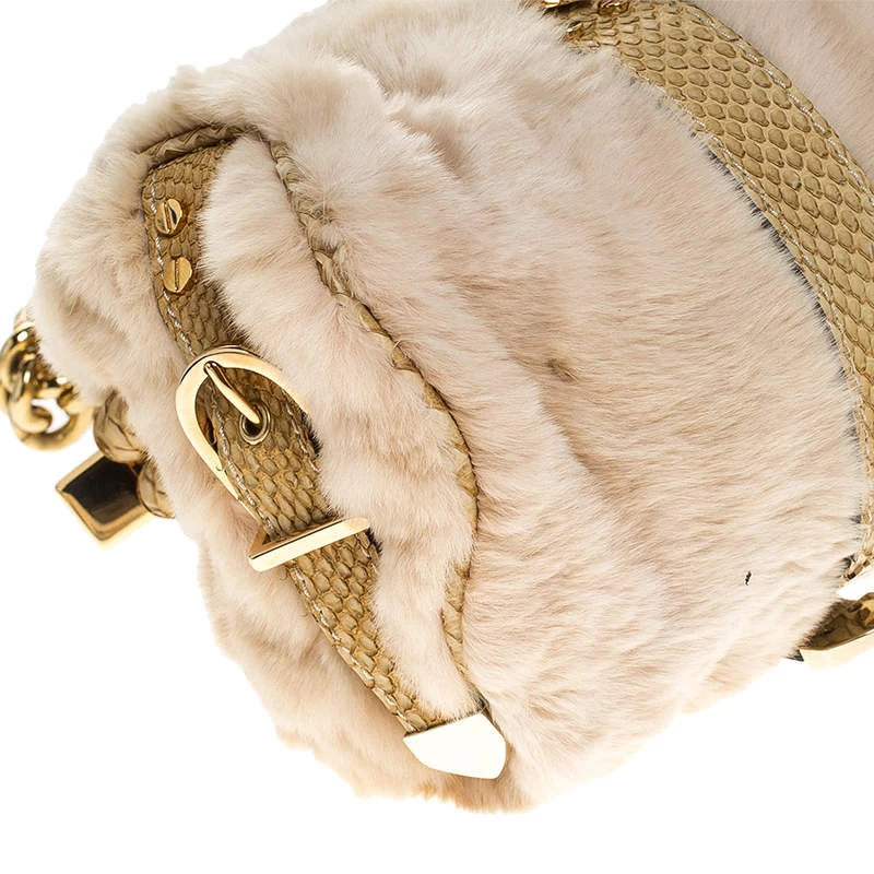Versace Beige Rabbit Fur And Python Satchel For Women - Image 10