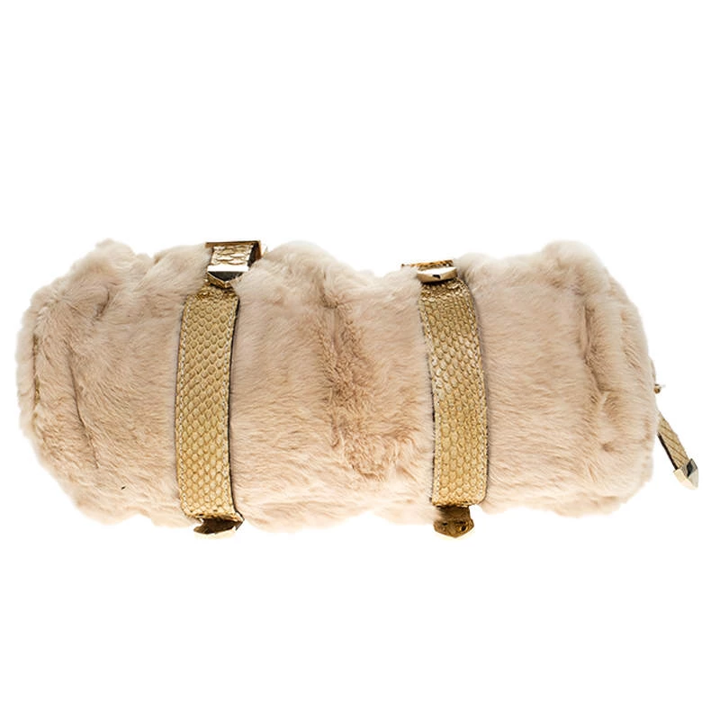 Versace Beige Rabbit Fur And Python Satchel For Women - Image 6