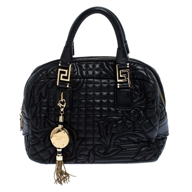 Versace Black Leather Demetra Vanitas Satchel For Women