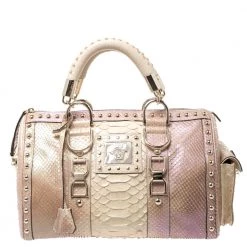 Versace Metallic Beige Python Snap Out Of It Satchel For Women