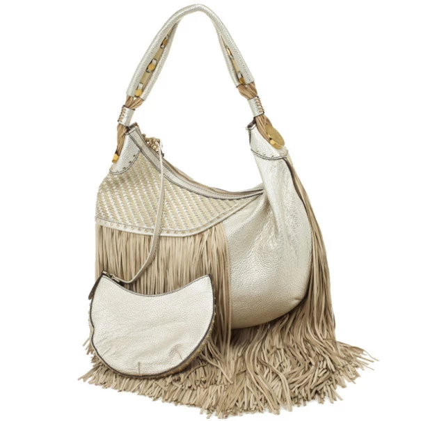 Versace Metallic And Ivory 'Couture Fringes' Hobo For Women