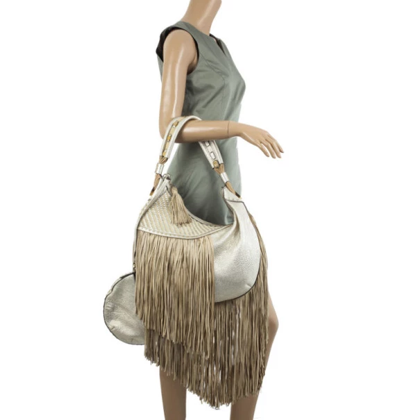 Versace Metallic And Ivory 'Couture Fringes' Hobo For Women - Image 2