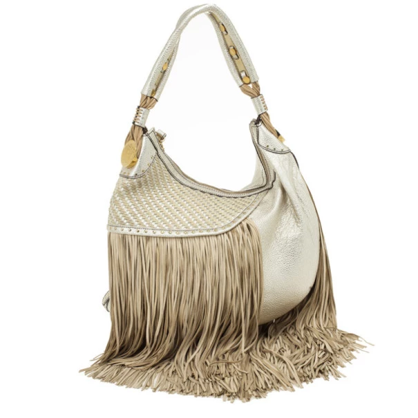 Versace Metallic And Ivory 'Couture Fringes' Hobo For Women - Image 3