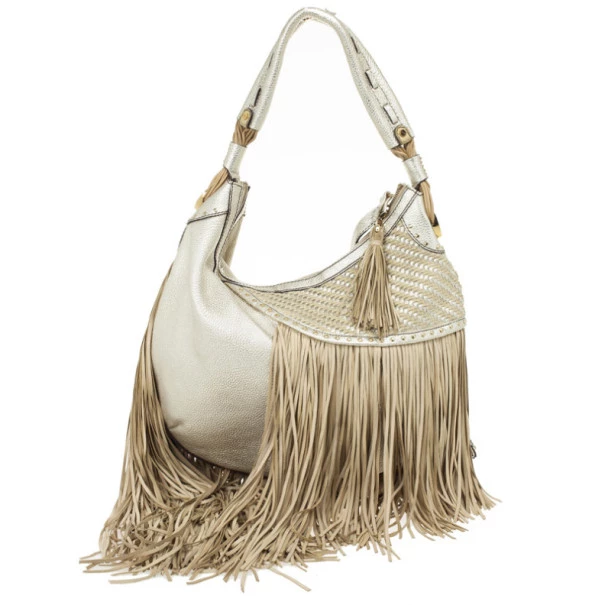 Versace Metallic And Ivory 'Couture Fringes' Hobo For Women - Image 4