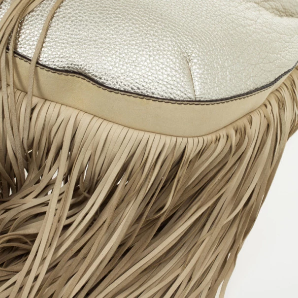 Versace Metallic And Ivory 'Couture Fringes' Hobo For Women - Image 9