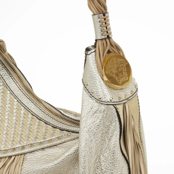 Versace Metallic And Ivory 'Couture Fringes' Hobo For Women - Image 12