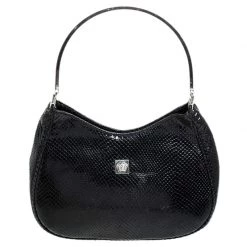 Versace Black Snakeskin Embossed Leather Metal Handle Hobo For Women