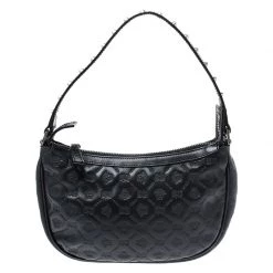 Versace Black Leather Studded Handle Pochette For Women